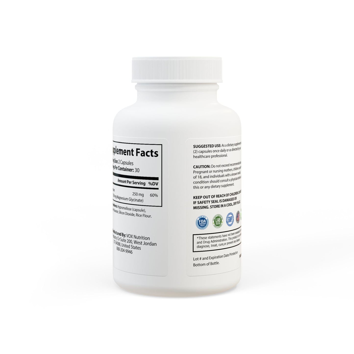 Magnesium Glycinate Supplement (60 Capsules) by Aziza & Fae