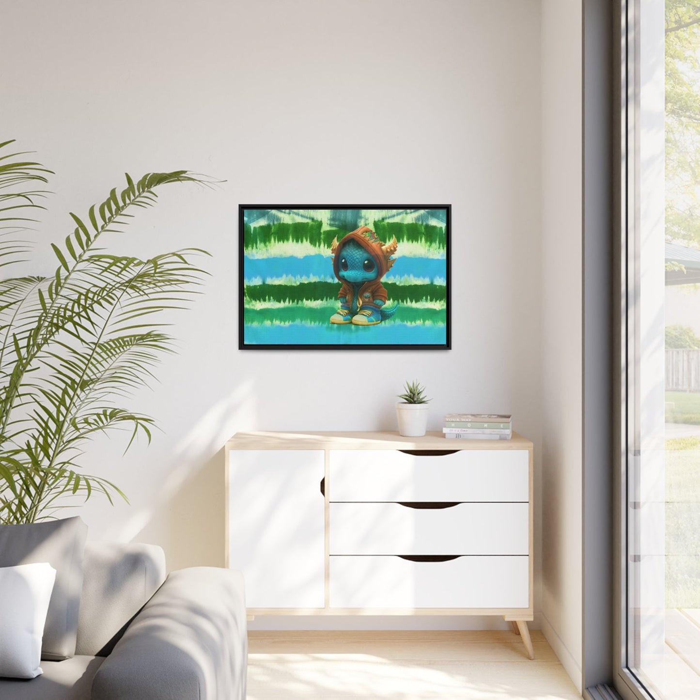 Baby Dragon Jam Aqua Matte Canvas with Black Frame