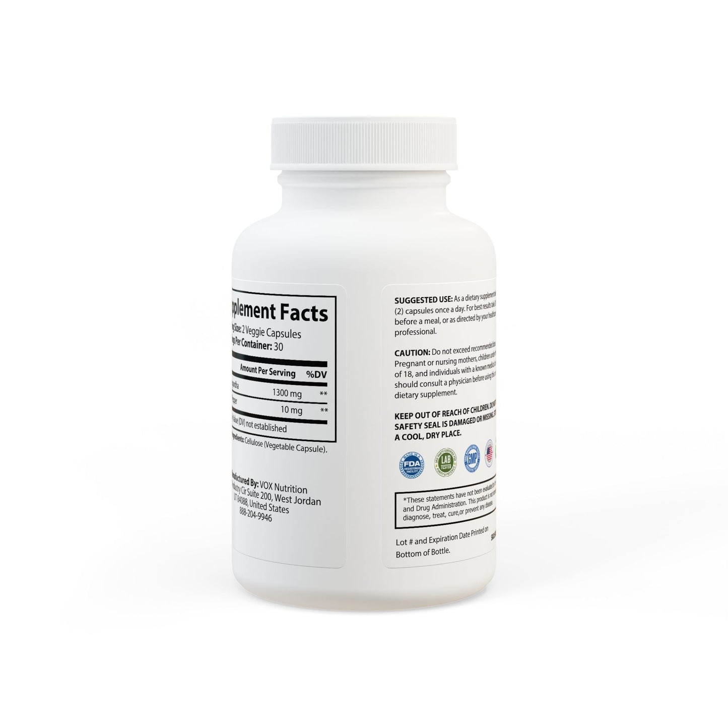 Ashwagandha and Black Pepper Supplement (60 capsules) by Aziza & Fae
