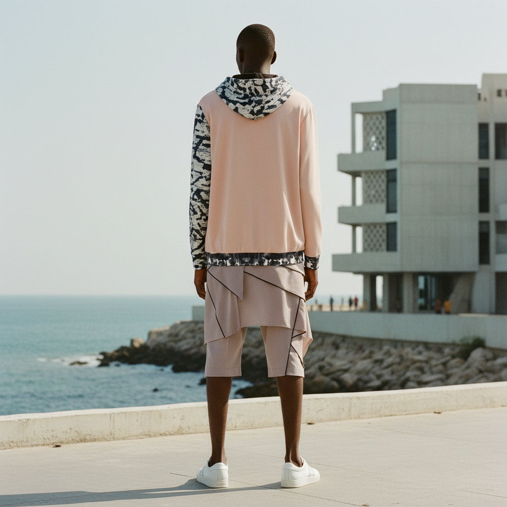 Shibori Rose Creme Hand Dye Print Cotton Unisex Hoodie