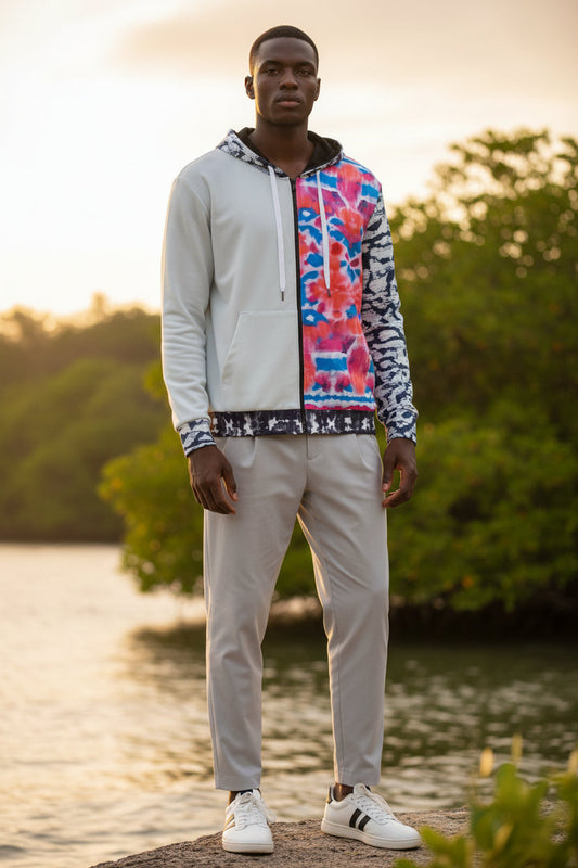 Shibori Bloom Limited Edition Cotton Unisex Zip Hoodie