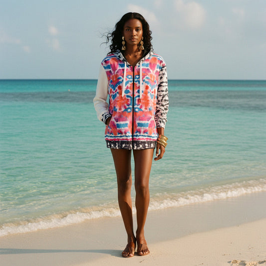 Shibori Bloom II Cotton Unisex Zip Hoodie